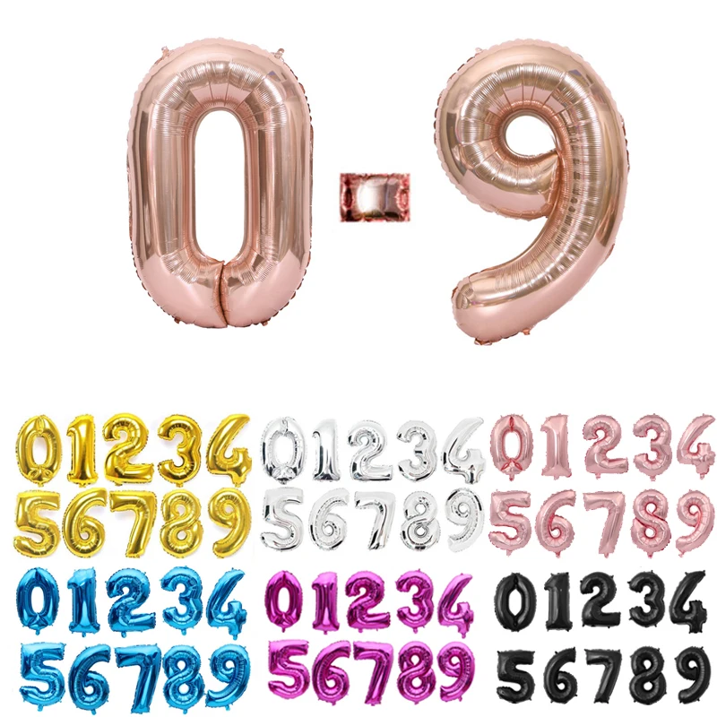 16 32 40 pulgadas Globos con números de lámina dorada y plateada Globos digitales decoraciones para fiesta de boda y cumpleaños Globos suministros para Baby Shower