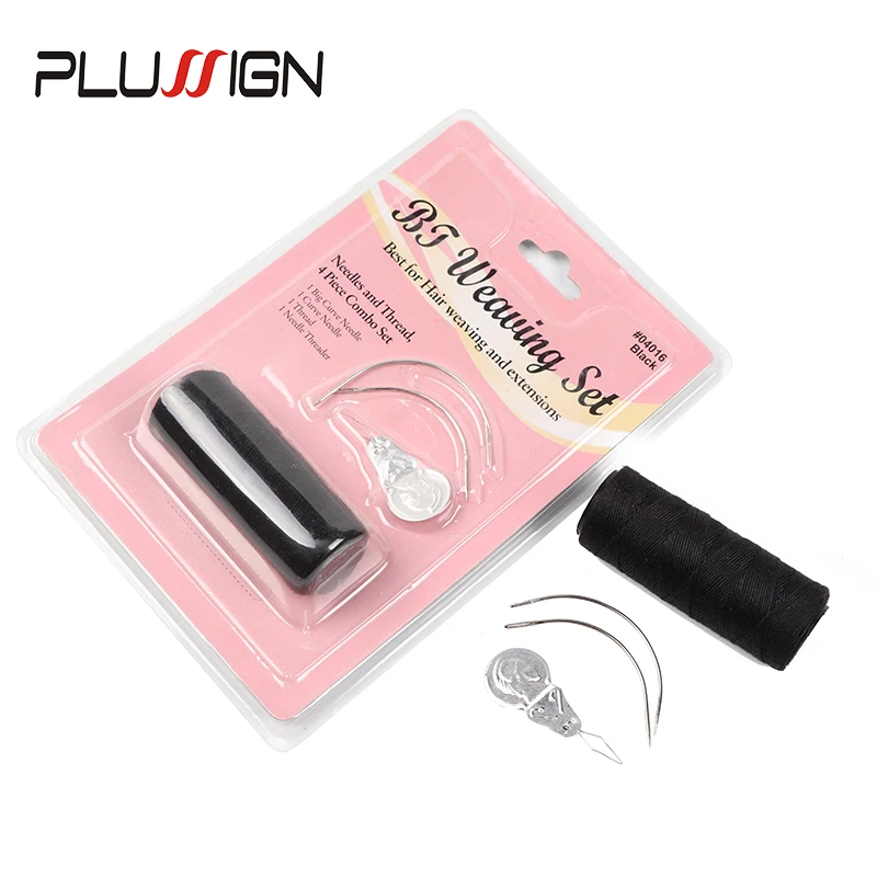 Plussign ด้ายเย็บผ้าสําหรับวิกผมเข็มและด้ายสําหรับเย็บผม C เข็มสําหรับทอผ้า Plussgin วิกผมทําเครื่องมือ 4 ชิ้น/ล็อต