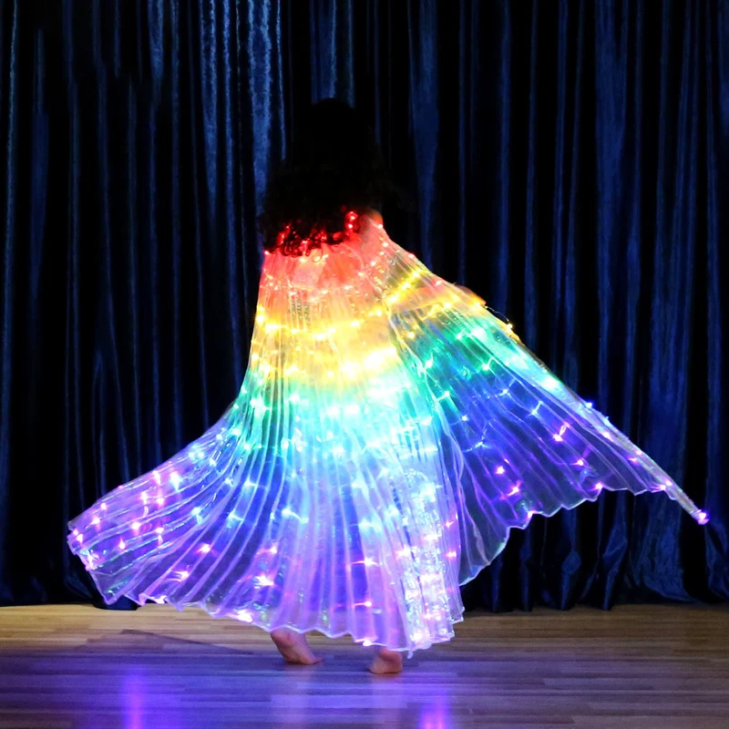 Ruoru 어린이 댄서 LED 공연 형광 나비 날개, 벨리 댄스 이시스 날개, 벨리댄스 카니발 LED 의상