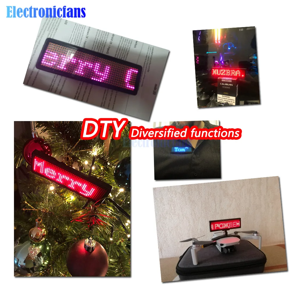 Ajustável Mini LED Digital Display Name Badge, Rolagem LED Sign, conectar ao Bluetooth, 4 velocidades, programável
