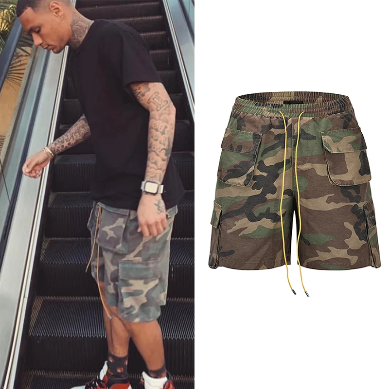 Vintage Camouflage Cargo Shorts Herren Dreidimensionale Schneiderei Tasche Übergroße Cargo Camo Shorts Sommer Straße Casual Short