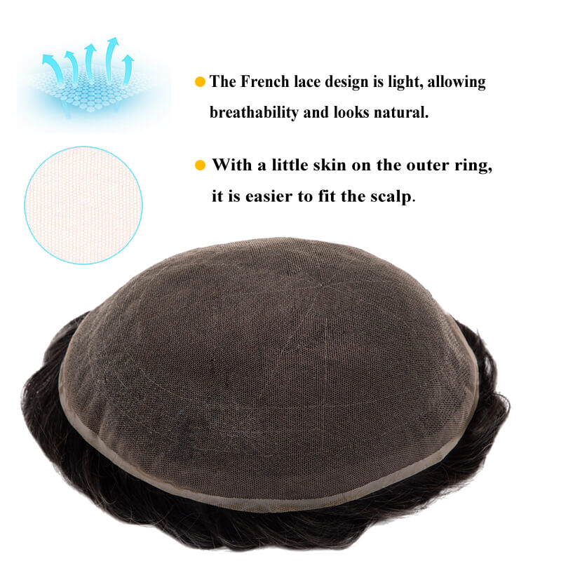 男性の毛プロテーゼフレンチフルレースベース男かつら通気性男性の毛細血管プロテーゼ 6 "かつら男性のためのレースの毛の交換