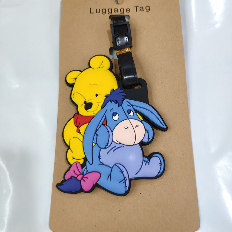 Adorável Disney Anime Winnie Pooh Etiqueta de bagagem Mala ID Suporte de endereço Etiquetas de embarque de bagagem Etiqueta portátil
