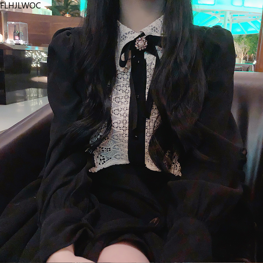 Damska Basic Office Lady odzież do pracy śliczna opaska Vintage wiązana bluzka biała koronkowa jednorzędowe guziki solidny biały różowe koszule bluzki