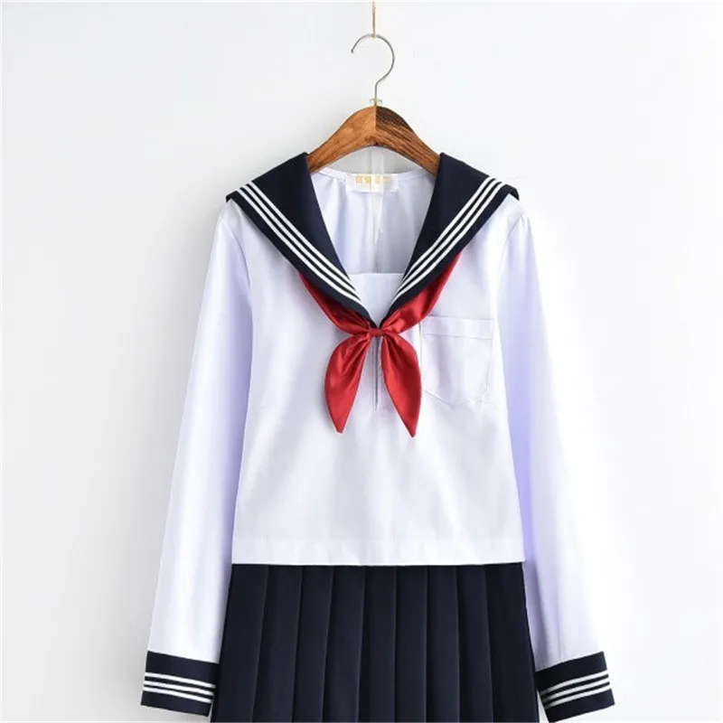 สีขาวชุดนักเรียนญี่ปุ่น Class Navy Sailor โรงเรียนเครื่องแบบนักเรียนเสื้อผ้าสําหรับสาวอะนิเมะ COS กะลาสี Navy ชุด