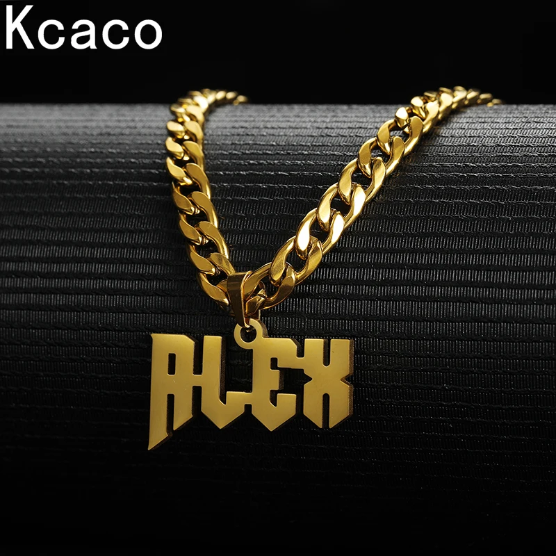 Collar con nombre personalizado, colgante de Color dorado, acero inoxidable personalizado, cadena gruesa de 5mm de ancho, joyería para regalos de hombres