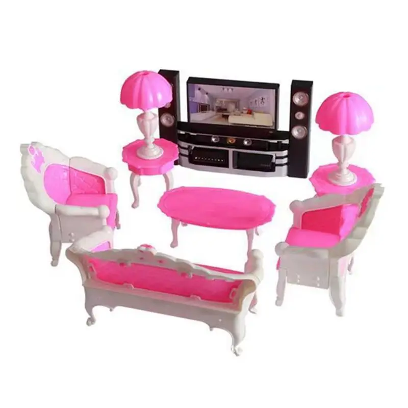 Muebles de moda de princesa para sala de estar, silla de TV, sofá, cocina, juguetes para niños, accesorios para muñecas, juego de simulación para niñas y niños, juego DIY