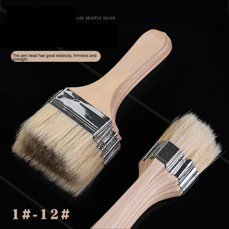 12 unids/set, pincel de pintura al óleo de acuarela, pincel artístico de pintura con cerdas de cerdo, cepillo de limpieza de madera fácil de limpiar, cepillo para fregar barbacoa