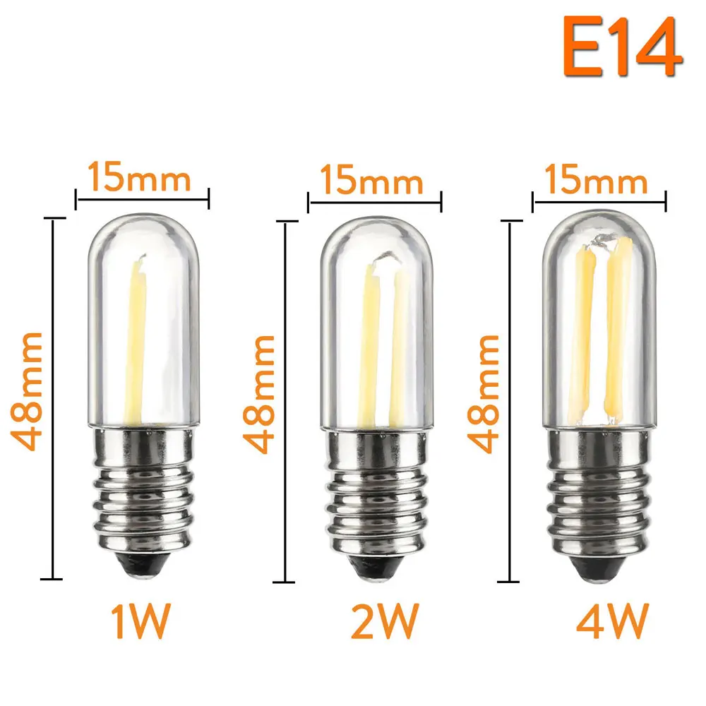 Mini E14 E12 LED Frigo Congelatore Luce a filamento COB Lampadine dimmerabili 1W 2W 4W Lampada Bianco freddo/caldo 110V 220V