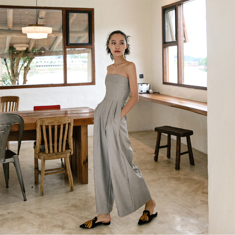 ฤดูร้อนผู้หญิงสุภาพสตรีเซ็กซี่Backless Beach Casualสไตล์Rompers Mono Mujer Largo Eleganteกว้างขากางเกงJumpsuit Overalls
