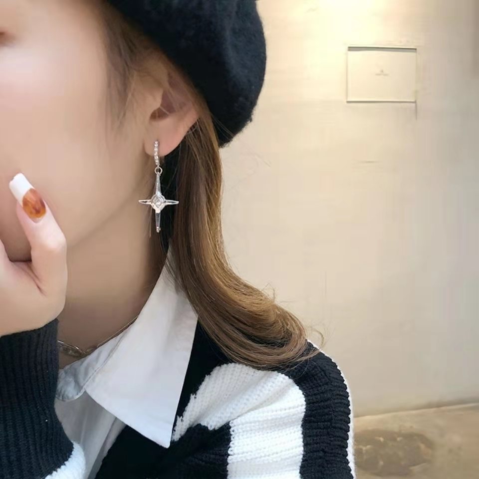 Gotik Kristal Zirkonia Hiphop Panah Salib-bentuk Anting Menjuntai untuk Wanita/Pria Pesta Menyilaukan Perempuan/Laki-laki Emo Perhiasan Estetika