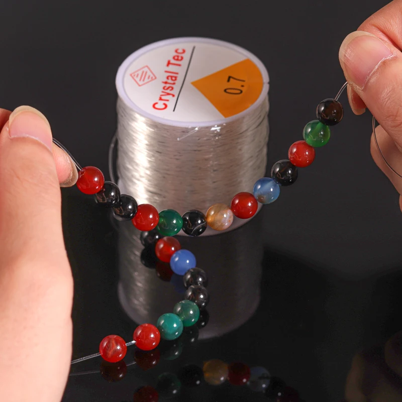 Cordón elástico de cuentas DIY de cristal de plástico, línea elástica con agujas para abalorios, tijeras, hilo de joyería