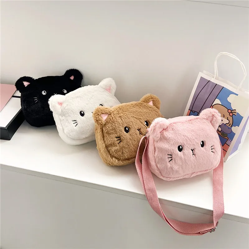 Śliczny miękki pluszowy dziecięcy torba na ramię kot kreskówkowy dziewczynek Messenger małe torby moda zimowa chłopcy dzieci torebki moneta kiesa