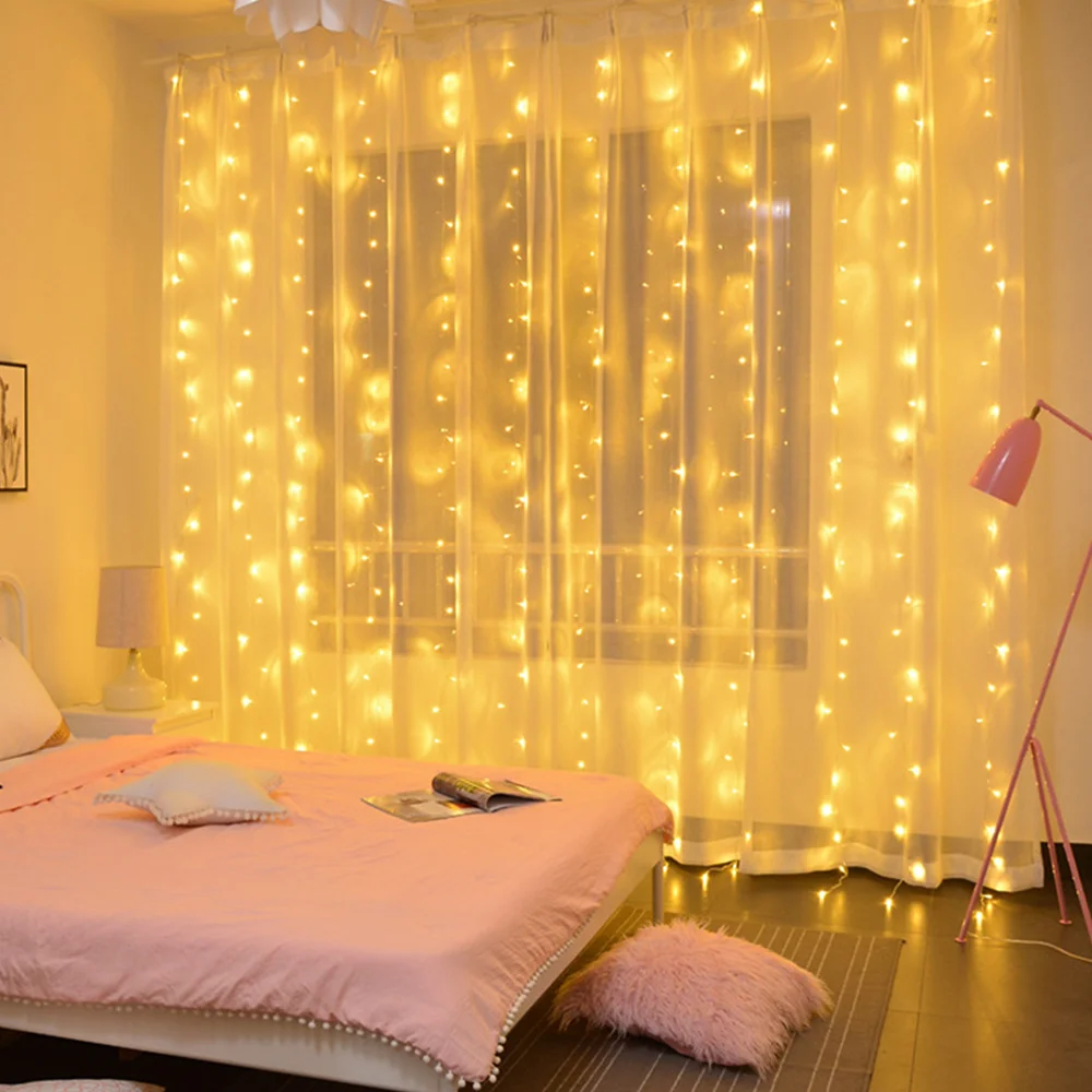 ผ้าม่าน Garland LED String Light เทศกาลคริสต์มาสไฟผ้าม่าน Merry Christmas ตกแต่งสําหรับของขวัญตกแต่งบ้านปีใหม่ 2024