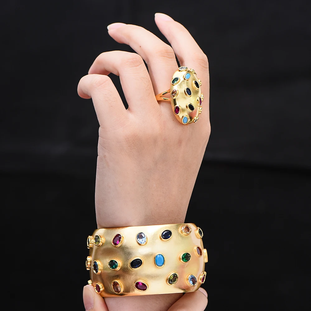 Gorgoeus Dubai Baru 3 Buah Set Gelang Cincin Anting untuk Wanita Pernikahan Pengantin Kubik Zirkon Pesta Pernikahan Dubai Perhiasan BOHO 2021