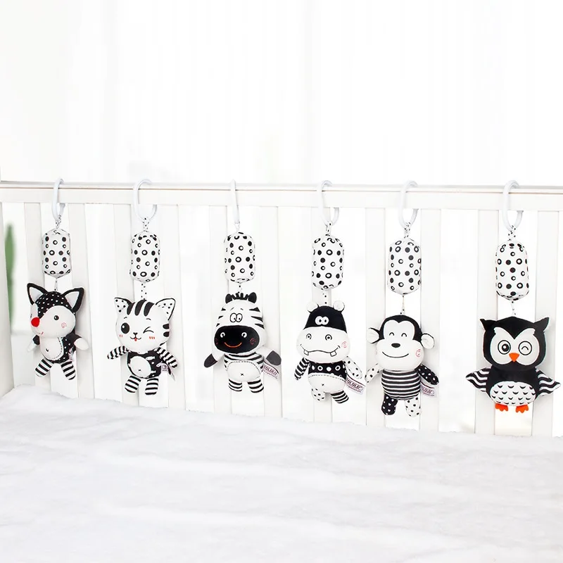 ทารกแรกเกิด Bells Soft Plush Rattle ของเล่นเปลแขวน Bell รถที่นั่งรถเข็นเด็กสีดําและสีขาว WIND CHIME ของเล่นเพื่อการศึกษาของขวัญ