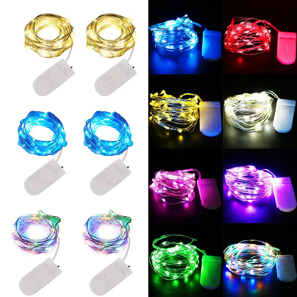 20 40LEDs ทองแดงลวดไฟ Fairy แบตเตอรี่ดําเนินการไฟ LED String งานแต่งงานในร่มตกแต่งคริสต์มาส Garland ไฟ