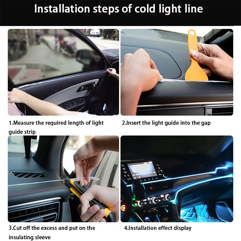 Luces LED interiores para coche, 1/2/3/4/5M, con luces de neón flexibles con unidad USB, estilo novedoso, luces LED ambientales, estilo de coche, 12V