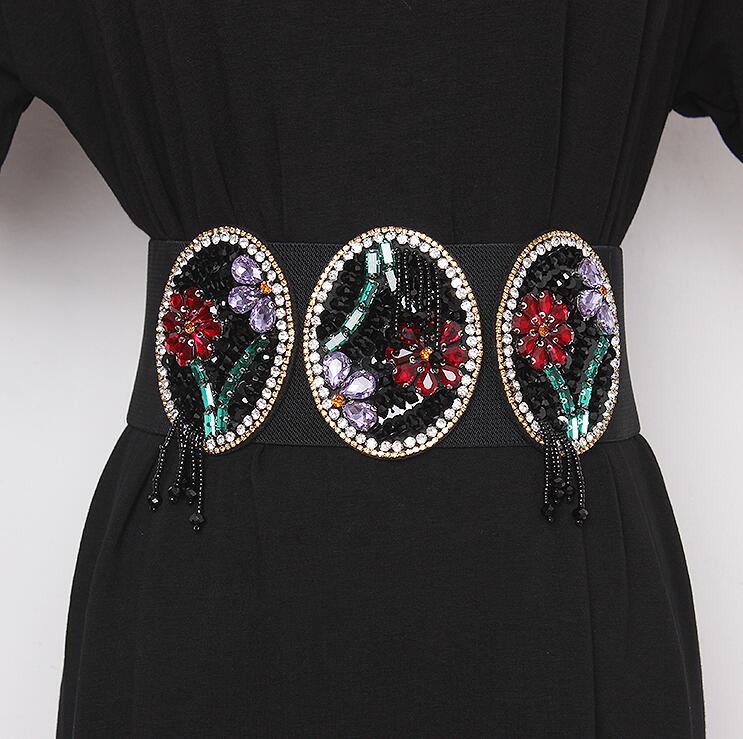 Fajas con cuentas de diamantes de imitación para mujer, corsés femeninos, cinturones de pretina, decoración, cinturón ancho, moda de pasarela, R2419