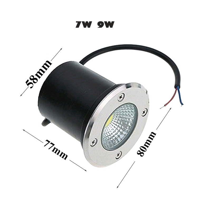 Luz LED subterránea para exteriores, lámpara de suelo COB de 5W, 9W, 110V, 220V, cc 12V, IP68