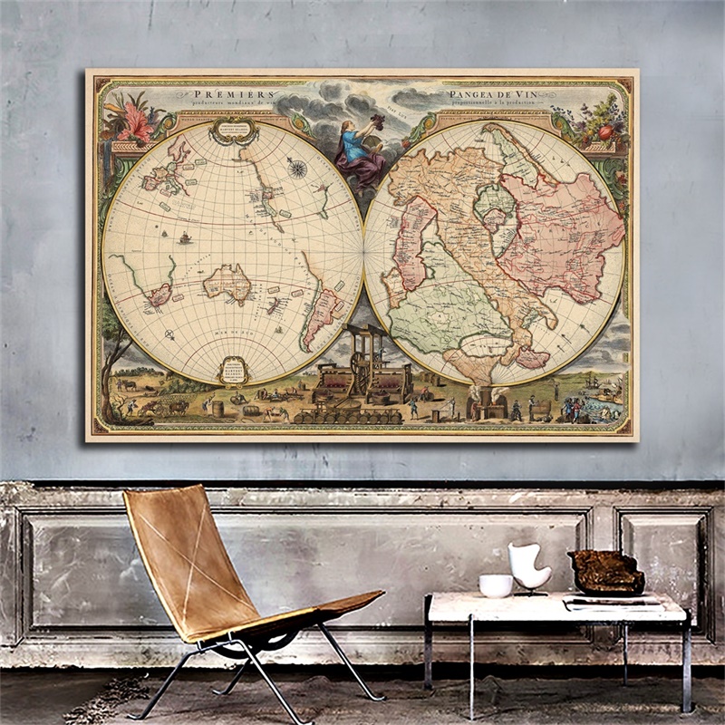 90x60cm mappa Vintage retrò primo inox di vino mappa tela pittura poster e stampe per la casa Bar decorazione dell'hotel