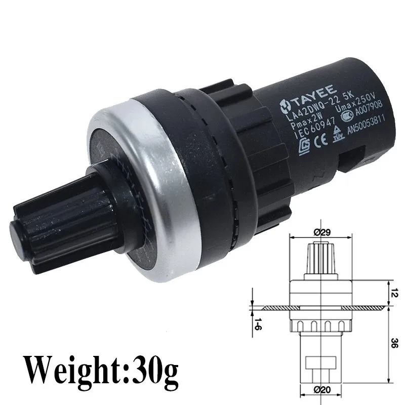 LA42DWQ-22 1K 2K 5K 10K 20k 50k 500k 22mm de diámetro macetas potenciómetro giratorio convertidor regulador inversor interruptor de resistencia