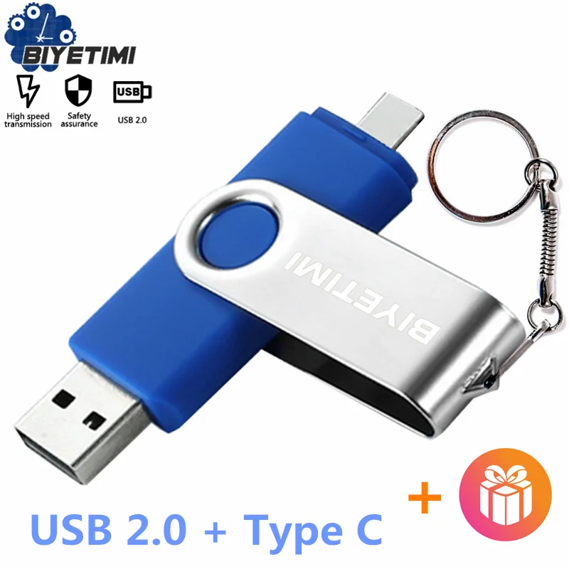 Biyetimi Type C USB флешка 128 ГБ OTG 2.0 64 ГБ флешка 32 ГБ реальной емкости USB флэш-накопител флэш-накопител флешка для телефона и КПК