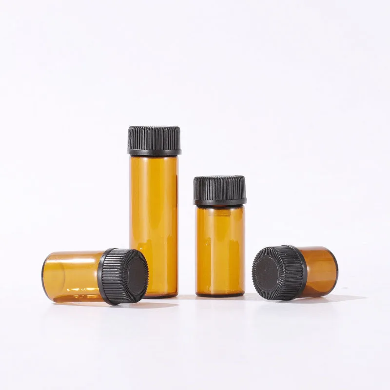 Botella vacía de aceite esencial de vidrio ámbar, botella de Perfume de vidrio de laboratorio, muestra de prueba de botella de aceite, 1ML/2ML/ 3ML/5ML, 10 Uds.