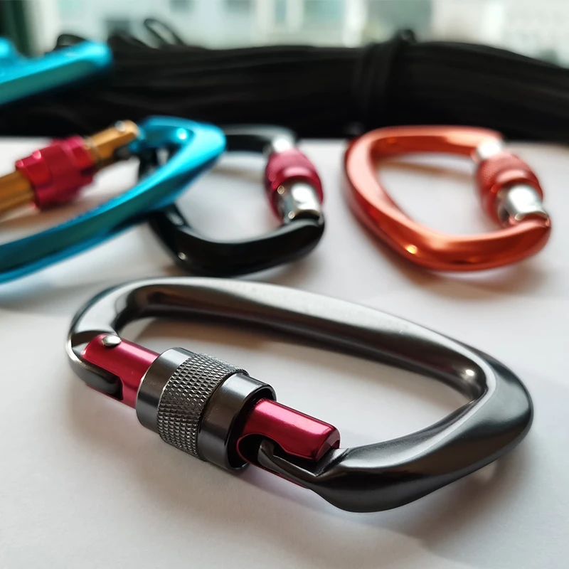 25KN Chuyên Nghiệp Leo Núi Carabiner Hình Chữ D Nhôm Hàng Không An Toàn Khóa Leo Núi Ngoài Trời Ascend Leo Núi Thiết Bị