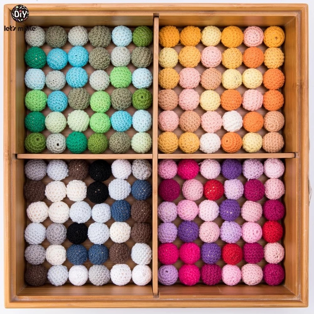 Let's Make-mordedor de madera de 20 piezas, cuentas de ganchillo de 16mm, manualidades de madera, cuentas DIY para cadena de chupete, sonajero para bebé, cuentas, mordedor para bebé