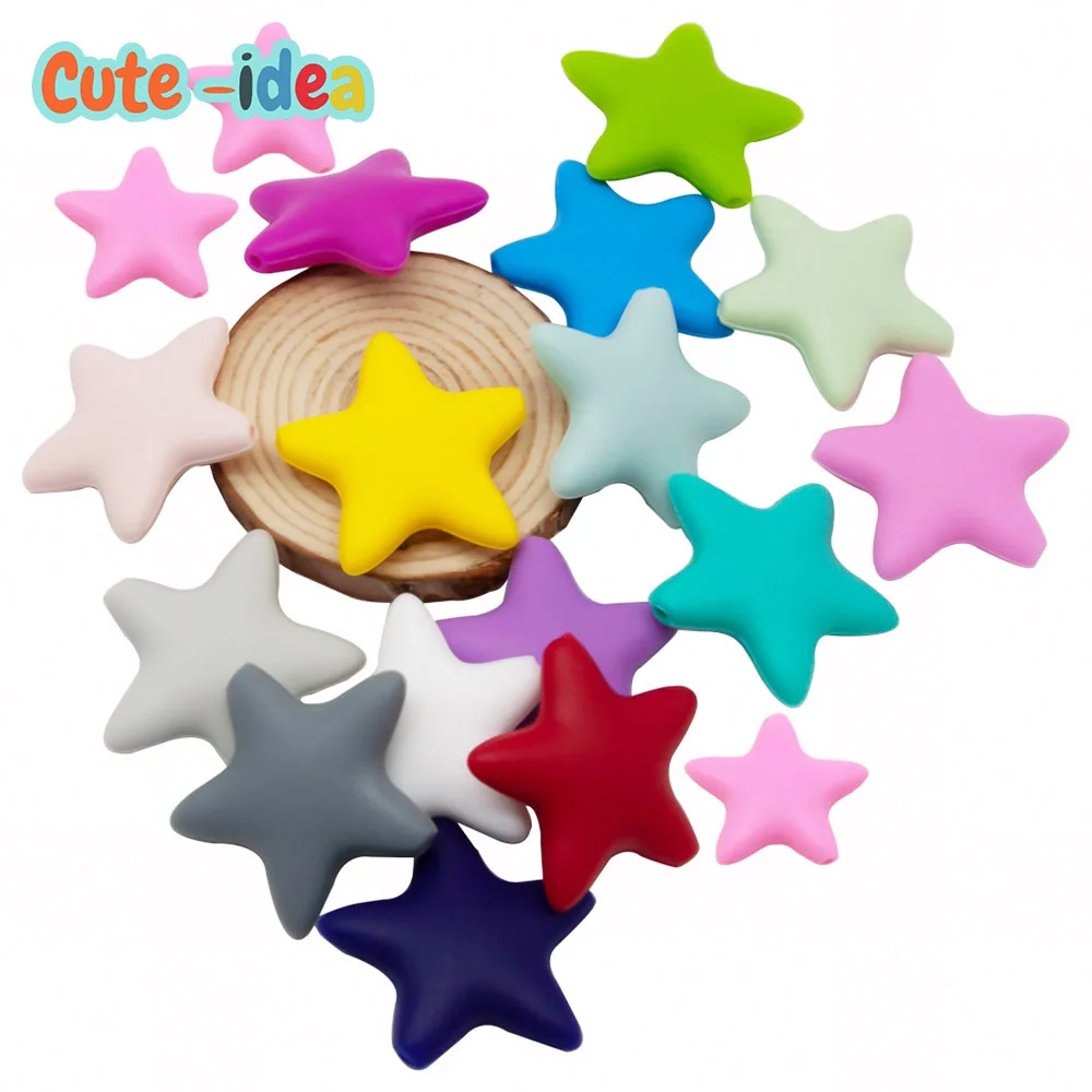 Силиконовые бусины со звездами Cute-idea, 10 шт., прорезыватели для детского питания «сделай сам», детские игрушки для прорезывания зубов, соска, цепочка, ожерелья, аксессуары