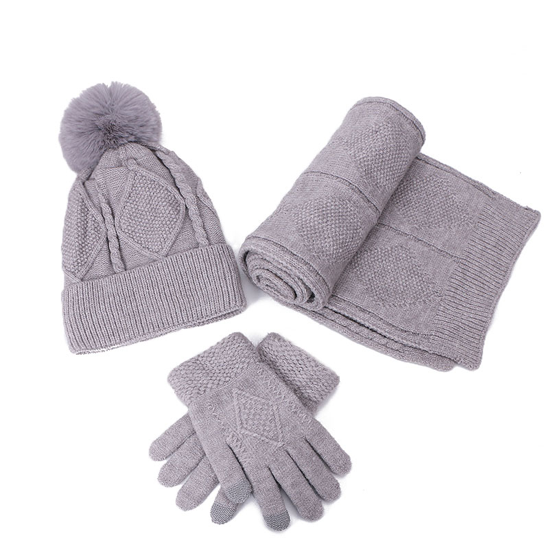 Chapéu feminino e cachecol luvas conjunto de três peças para mulheres inverno kitted lã chapéus para meninas grosso quente pom chapéu cachecol luva conjunto