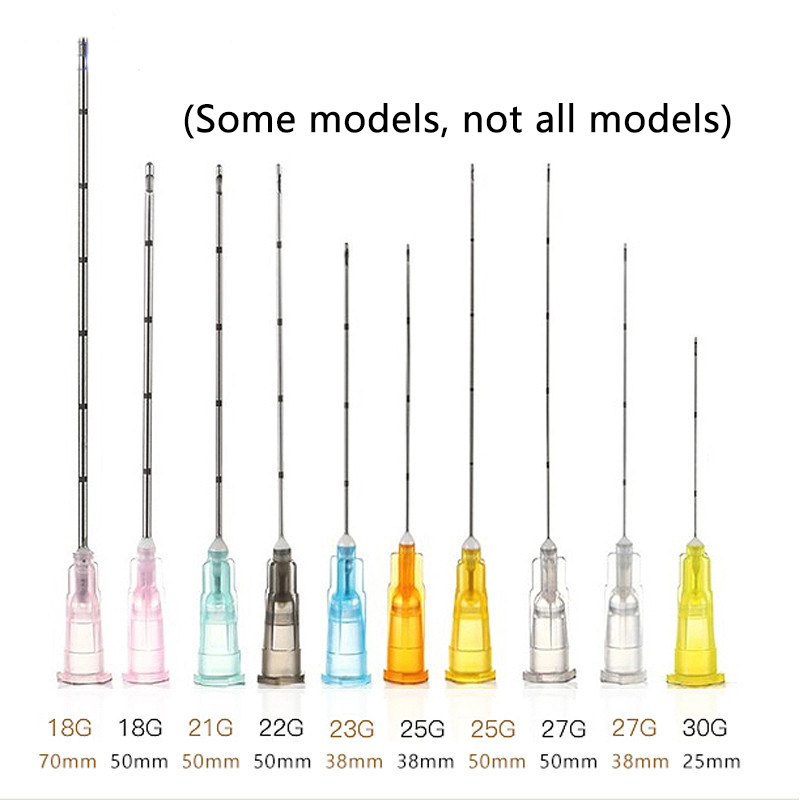 Micro cánula médica estéril, aguja fina, 14g, 16G, 18G, 22G, 25G, 38mm, 50mm, 70mm, cánula roma para rellenos dérmicos