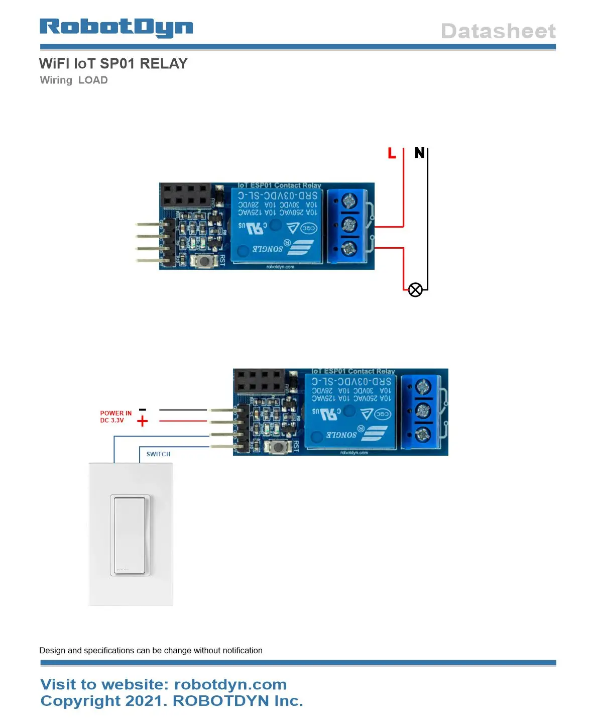 Módulo de relé de contacto WiFi IoT ESP01 ESP8266 para alimentación de conmutación de CA y CC 10A. Para proyectos de hogar inteligente y bricolaje