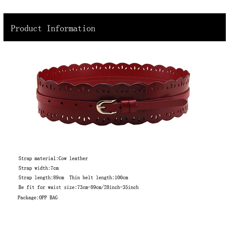 Ceinture en cuir de vache occidentale ajourée pour femmes, robe à la mode, pull, manteau épais, large ceinture