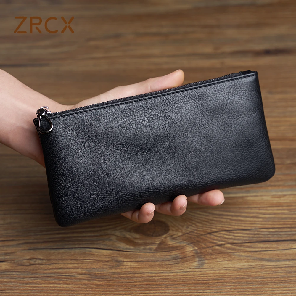 ZRCX Nam Da Thật Chính Hãng Da Dài Khóa Zipper Đầu Tiên Lớp Da Bò Trẻ Trung Cực Túi Xách Ví Hợp Thời Trang Thương Hiệu Đơn Giản ví