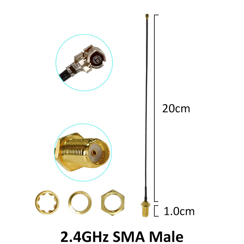 2,4 GHz Antenne für WLAN, 5 dBi, SMA-Stecker, weiß, 2,4 GHz Antenne, Router-Antenne, 21 cm RP-SMA-Stecker, Pigtail-Kabel