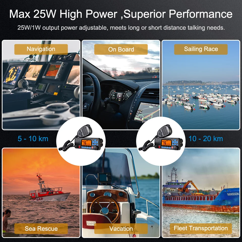 Retevis RA27 VHF Marine-Radio-Transceiver, 25 W, IP67, wasserdicht, GPS, NOAA, Festmontage, Klasse D, DSC, Marine-Transceiver (USA/INT/CAN)