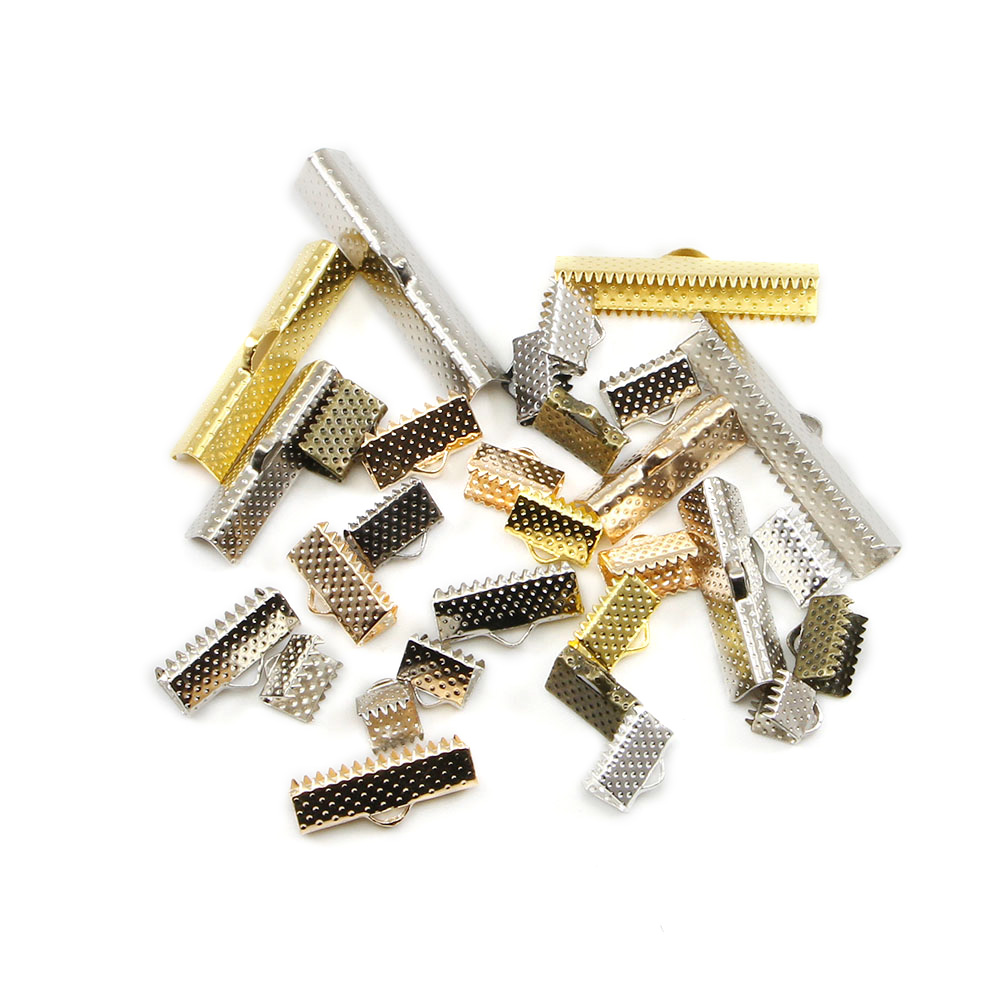 10-50 Stück Quetschperlen Cove Verschlüsse Cord Endkappen String Ribbon Leder Clip Foldover Connectors Zubehör für DIY Schmuckzubehör