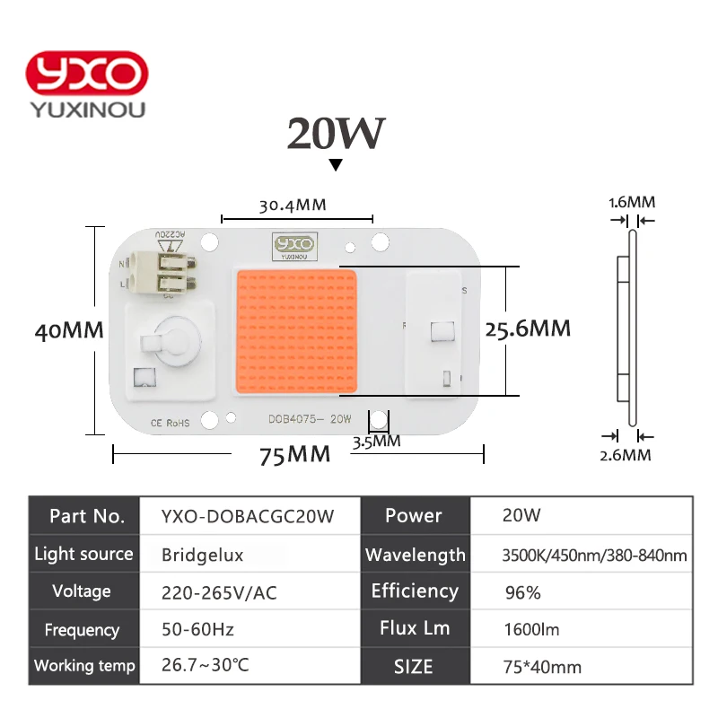 Mới DOB Âm Trần LED Phát Triển Ánh Sáng Đèn Suốt Đầu Vào 220V AC 20W 30W 50W Cho trong Nhà Vật Có Cây Con Phát Triển Và Hoa Chip COB