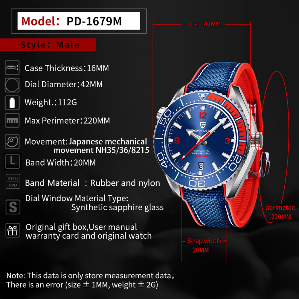 PAGANI DESIGN-reloj automático clásico de lujo para hombre, reloj de pulsera mecánico con cristal de zafiro, relojes resistentes al agua de 100M de acero inoxidable