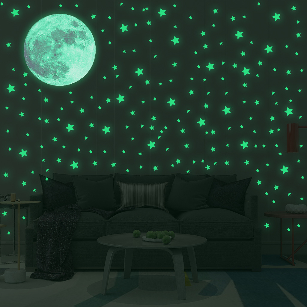 Lua luminosa estrelas adesivos de parede para quarto das crianças decoração do quarto brilho no escuro terra decalques parede noctilucent adesivos decoração casa