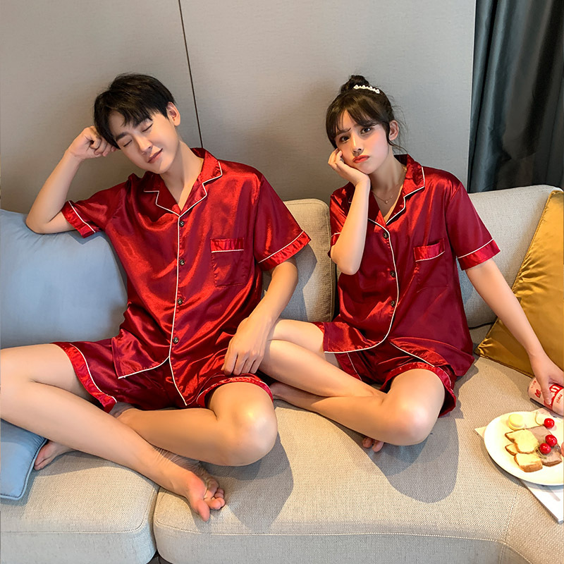 Traje de Pijama de lujo, conjuntos de pijamas de seda satinada, ropa de dormir para parejas, Pijama familiar informal, traje de noche para amantes, conjunto de pijama de talla grande para hombres y mujeres