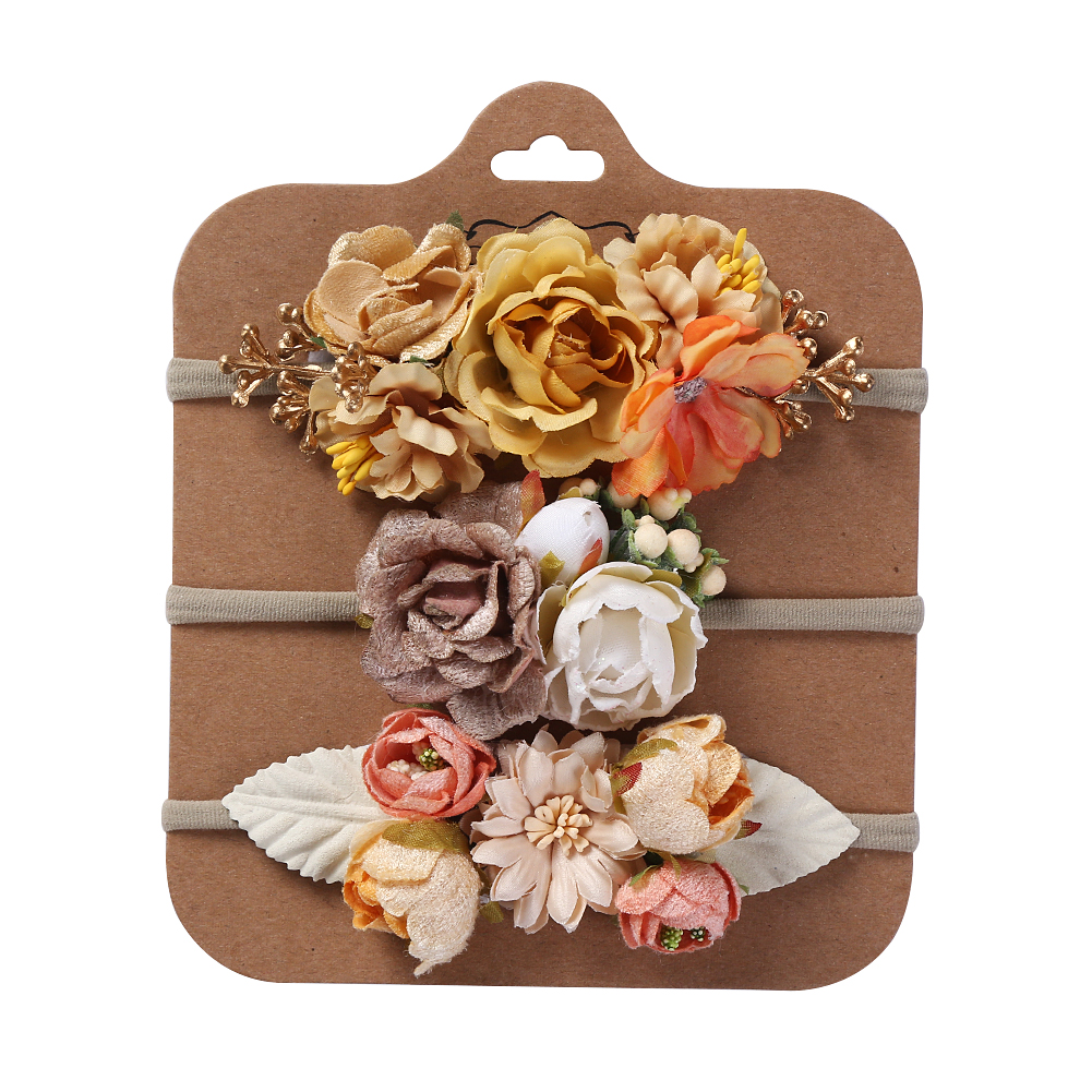 3 pçs/lote flor artificial bebê bandana recém-nascido menino menina pérola elástico náilon faixa de cabelo criança fotografia adereços headwraps