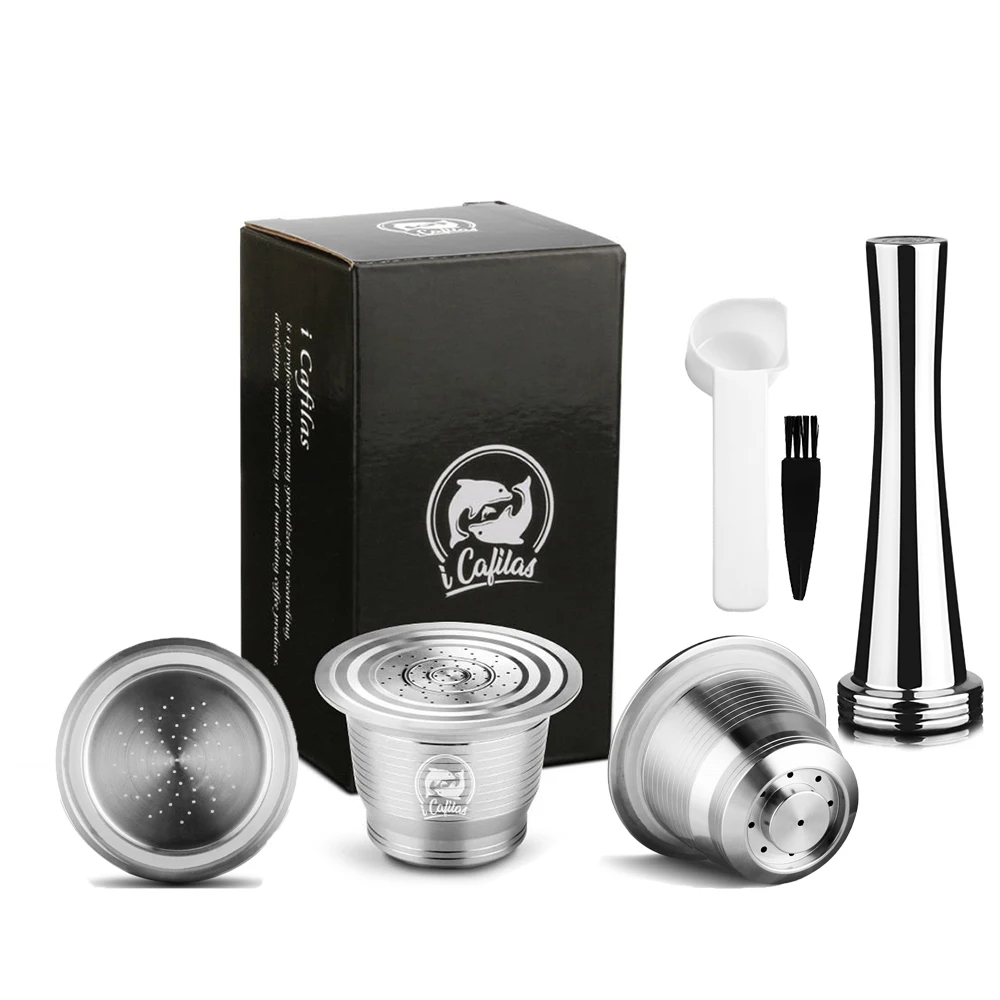 RECAFIMIL Có Thể Tái Sử Dụng Cà Phê Viên Thép Không Gỉ Kim Loại Lọ Cà Phê Pods Dành Cho Máy Pha Cafe Nespresso Với Muỗng & Bàn Chải