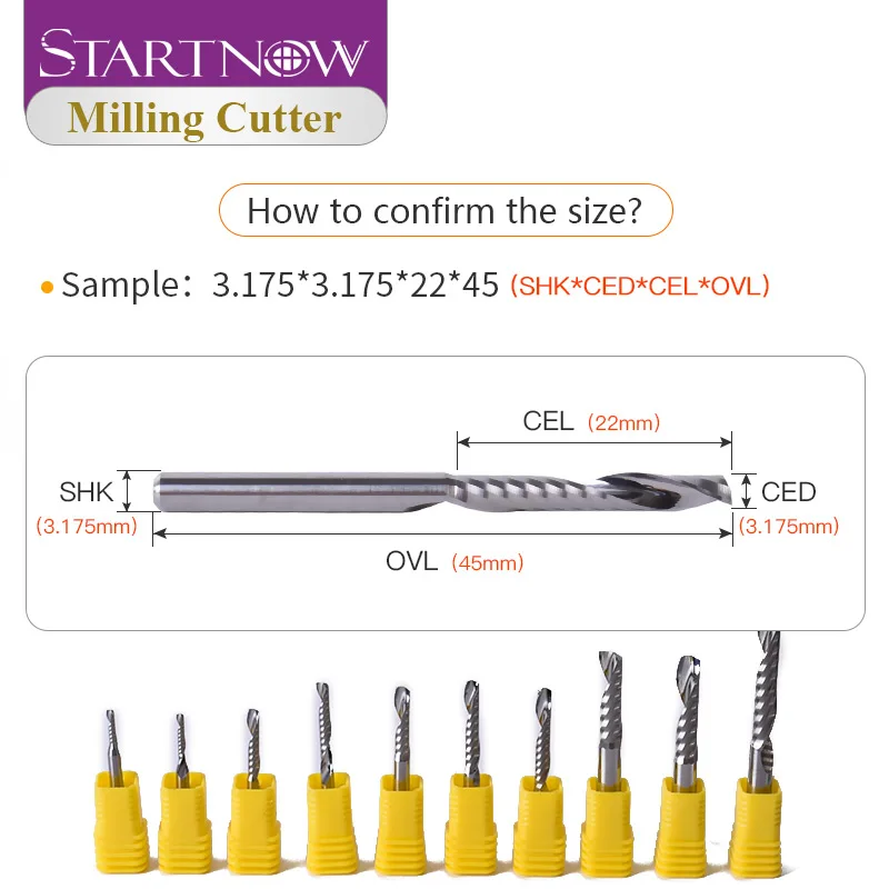 Startnow 5 unids/lote fresa acrílica brocas en espiral de una flauta MDF PVC grabado CNC Router Bit herramientas de corte de madera fresa