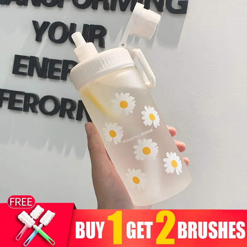 Botol air transparan 506ml, botol air saya mode buram dengan sedotan bebas Bpa, botol air transparan dapat digunakan kembali untuk Olahraga