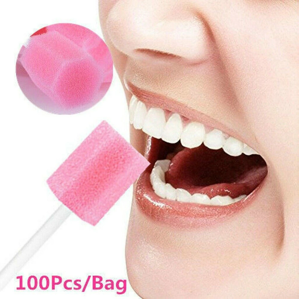 Cuidados orais descartáveis esponja cabeça cotonete, Tooth limpeza boca cotonetes com vara, Medical Dental Use Tool, Atacado, 13,5 cm, 100pcs