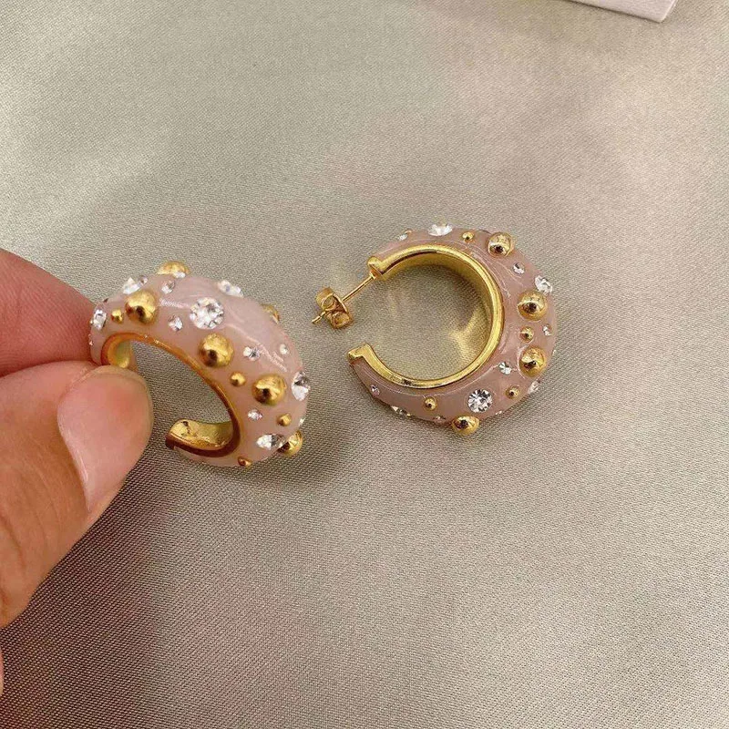 Anting-anting lingkar Chunky Resin perhiasan Dupl desainer merek mewah tebal manik-manik emas wanita anting-anting Hoop Chunky