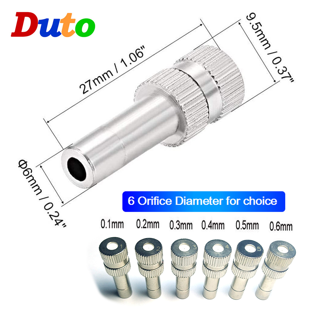 6Mm Nozel Kabut Lubang 0.1Mm-0.8Mm Konektor Cepat Atomisasi Semprotan Nosel untuk Pendinginan Luar Ruangan 50 Buah/Kotak